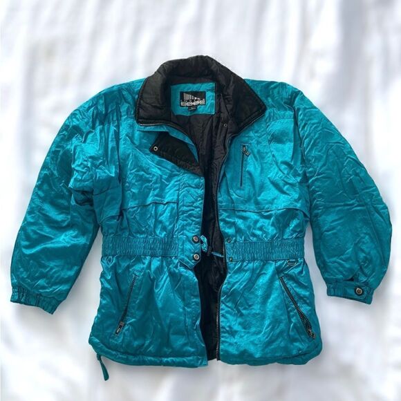 Inside Edge Vintage 80s Retro Metallic Clinched Waist Snow Ski Suit Size L - Picture 2 of 12